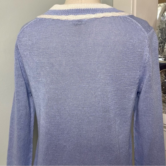 Talbots Blue & White Linen V-Neck Sweater XS - Picture 7 of 10